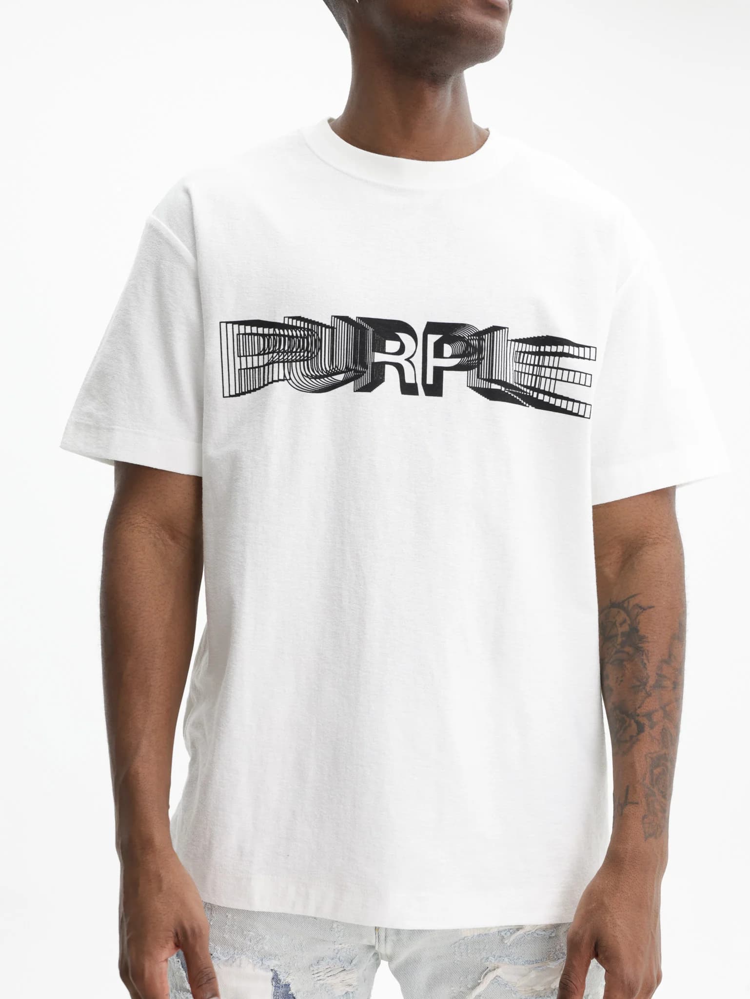 Purple T-Shirt Black Logo Print White
