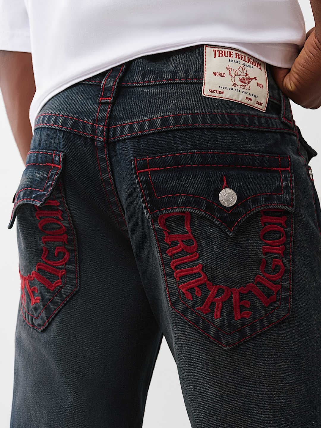 True Religion Jeans Ricky Big T Flp Tr Embro 34in Acoustic Session Blue Black Wash