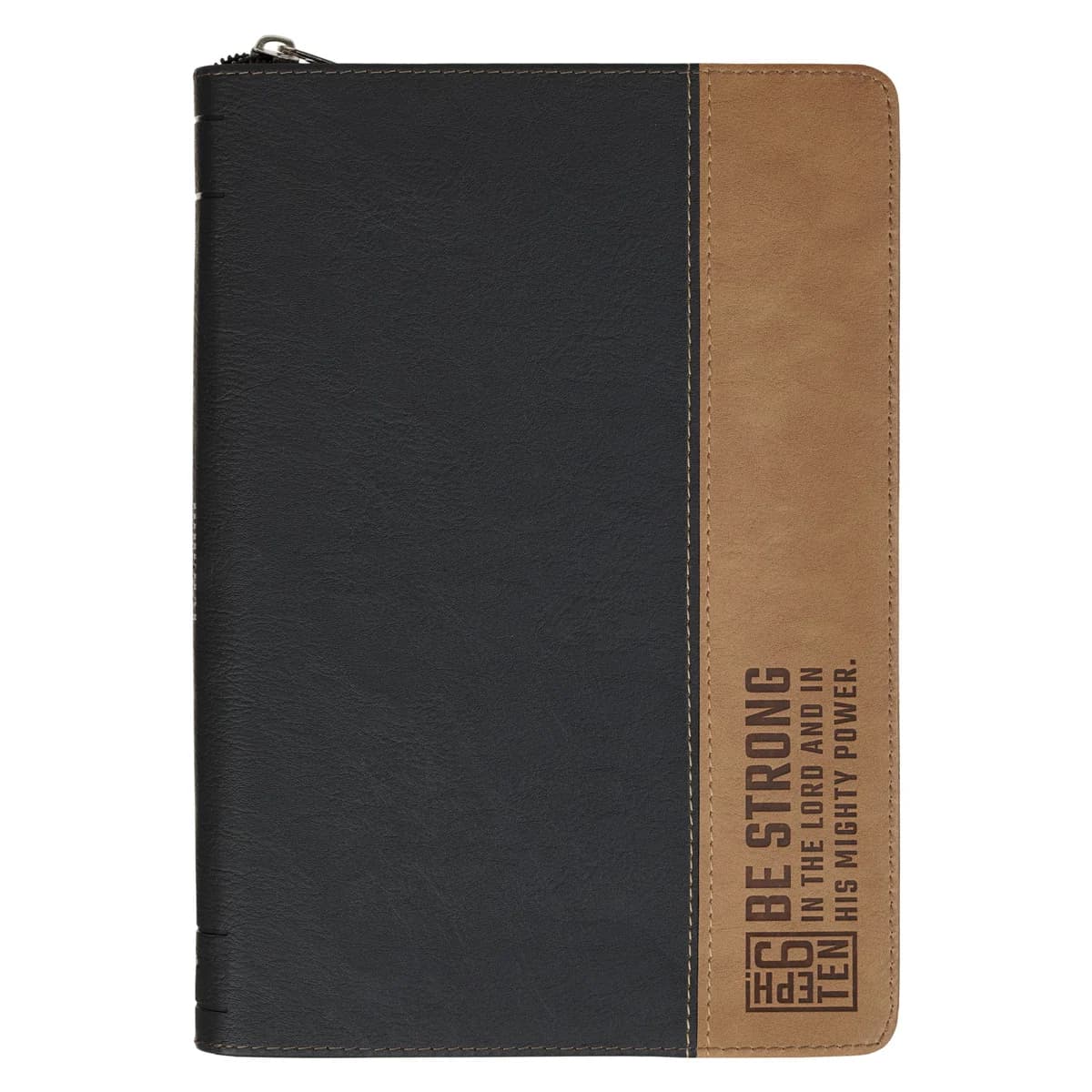 Be Strong in the Lord Two-Tone Brown and Black Journal with Zipped Closure