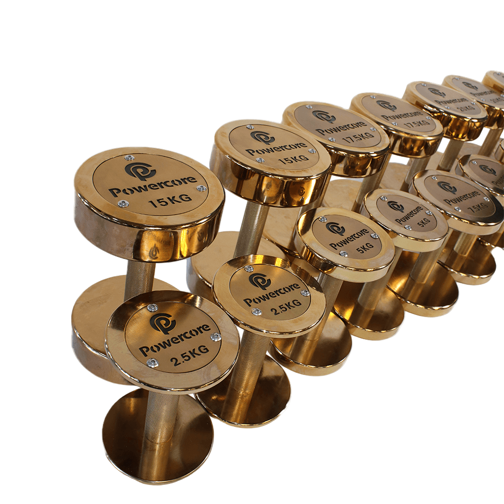 Powercore Rose Gold Electroplated Steel Dumbbell set: 12 Pairs (2.5kg to 30kg)