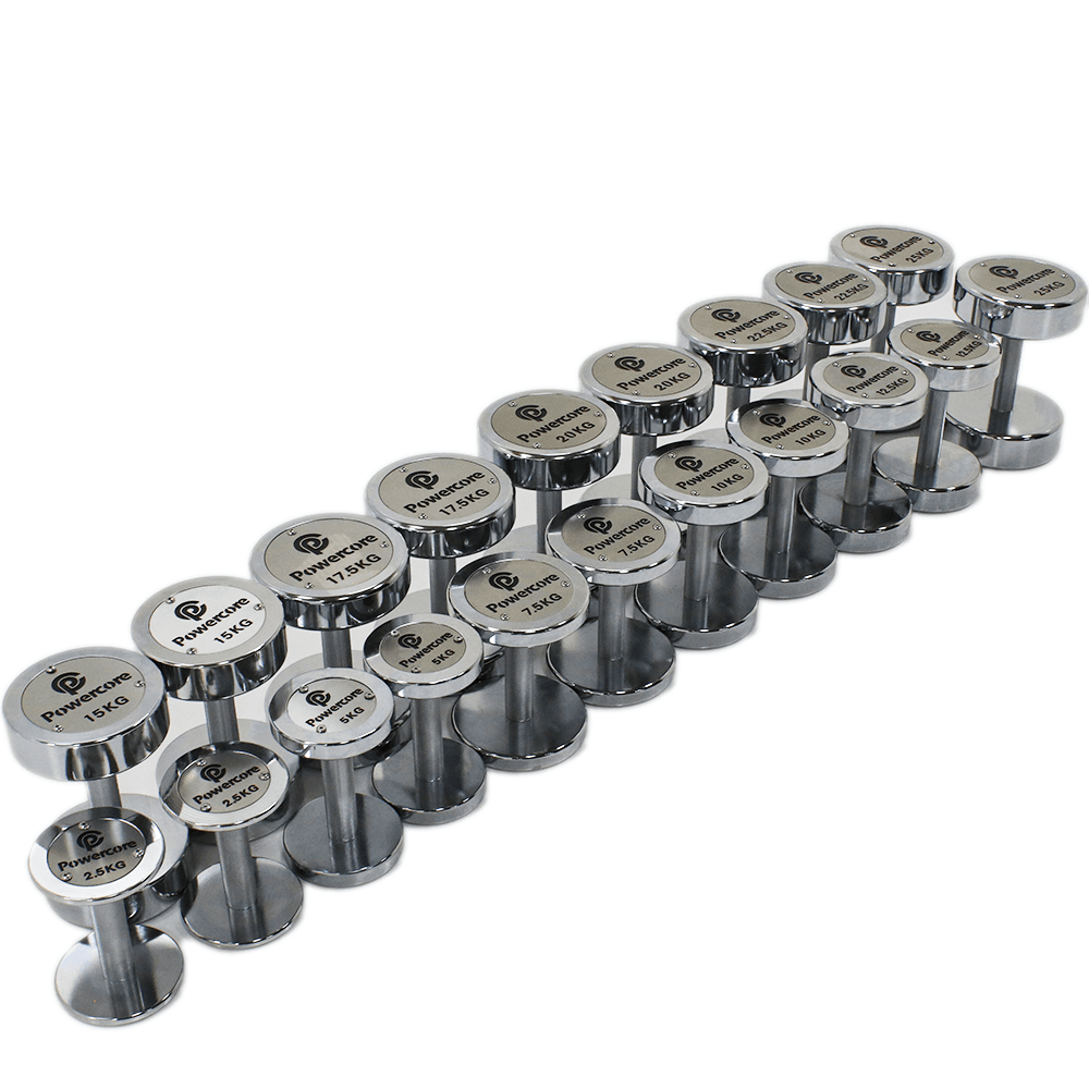 Powercore Chrome Electroplated Steel Dumbbell Set - 10 Pairs (2.5kg -25kg)