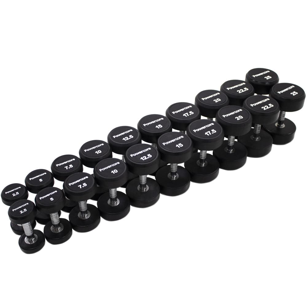 Powercore Round Rubber Dumbbell Set - 10 Pairs (2.5Kg - 25Kg)