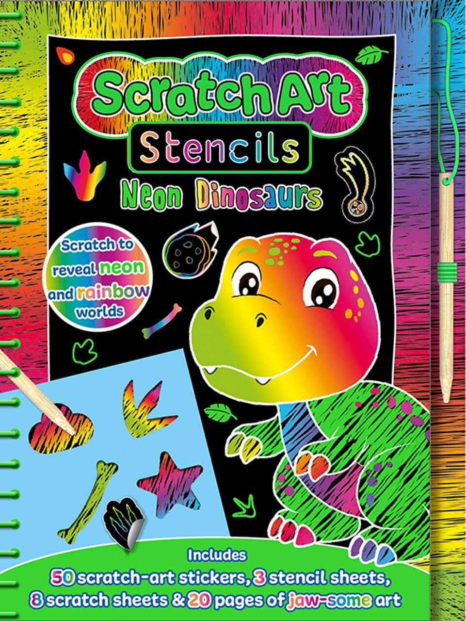 Scratch Art Neon Stencils Amazing Dinosaurs R/B