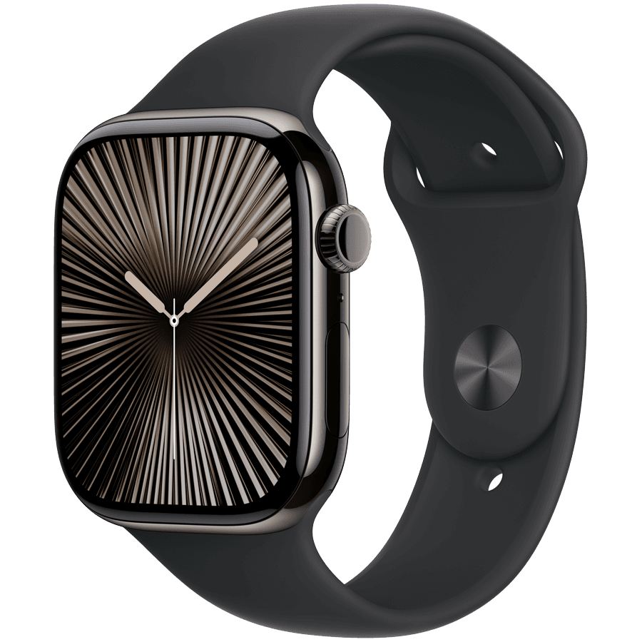 Apple Watch Series 10 GPS + Cellular 42mm Slate Titanium Case with Black Sport Band - M/L,Model A3001