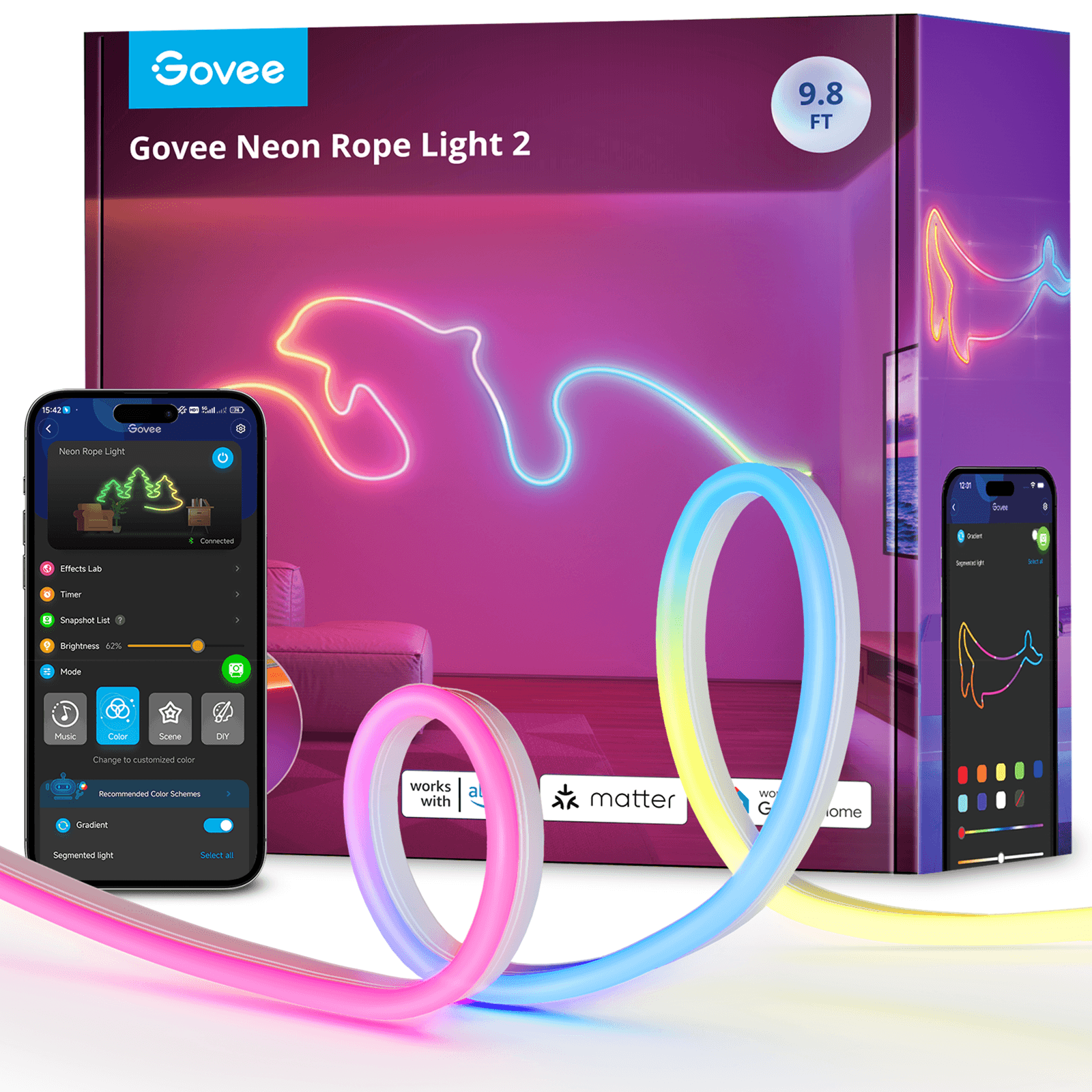 Govee 3M Neon Preinstalled Strip Light White support Matter
