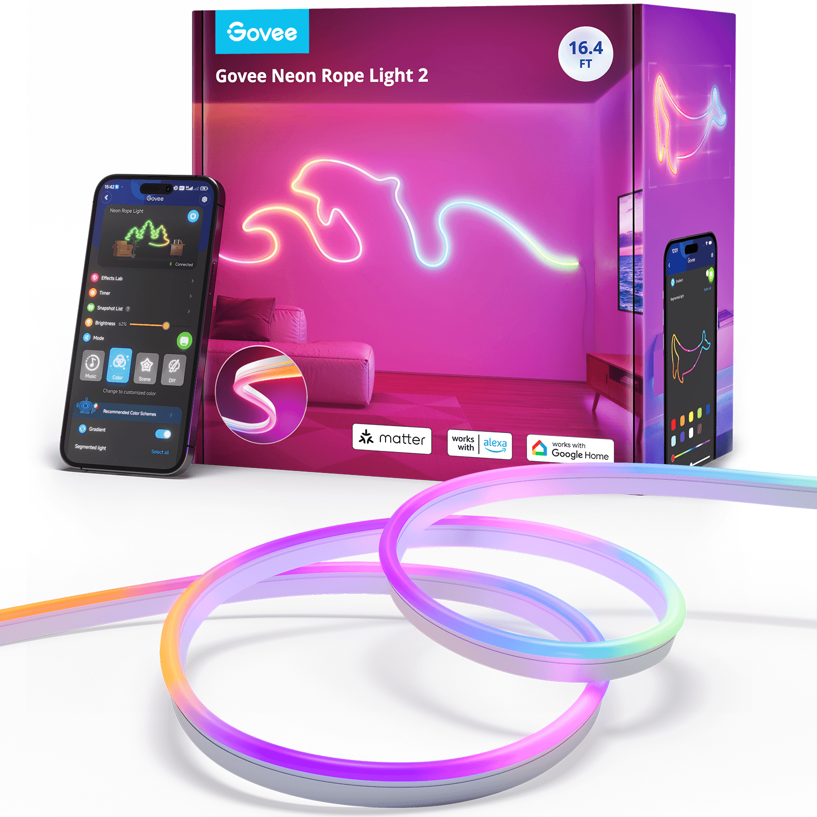 Govee 5M Neon Preinstalled Strip Light White support Matter(Homekit, Google, Alexa, Smarthings)