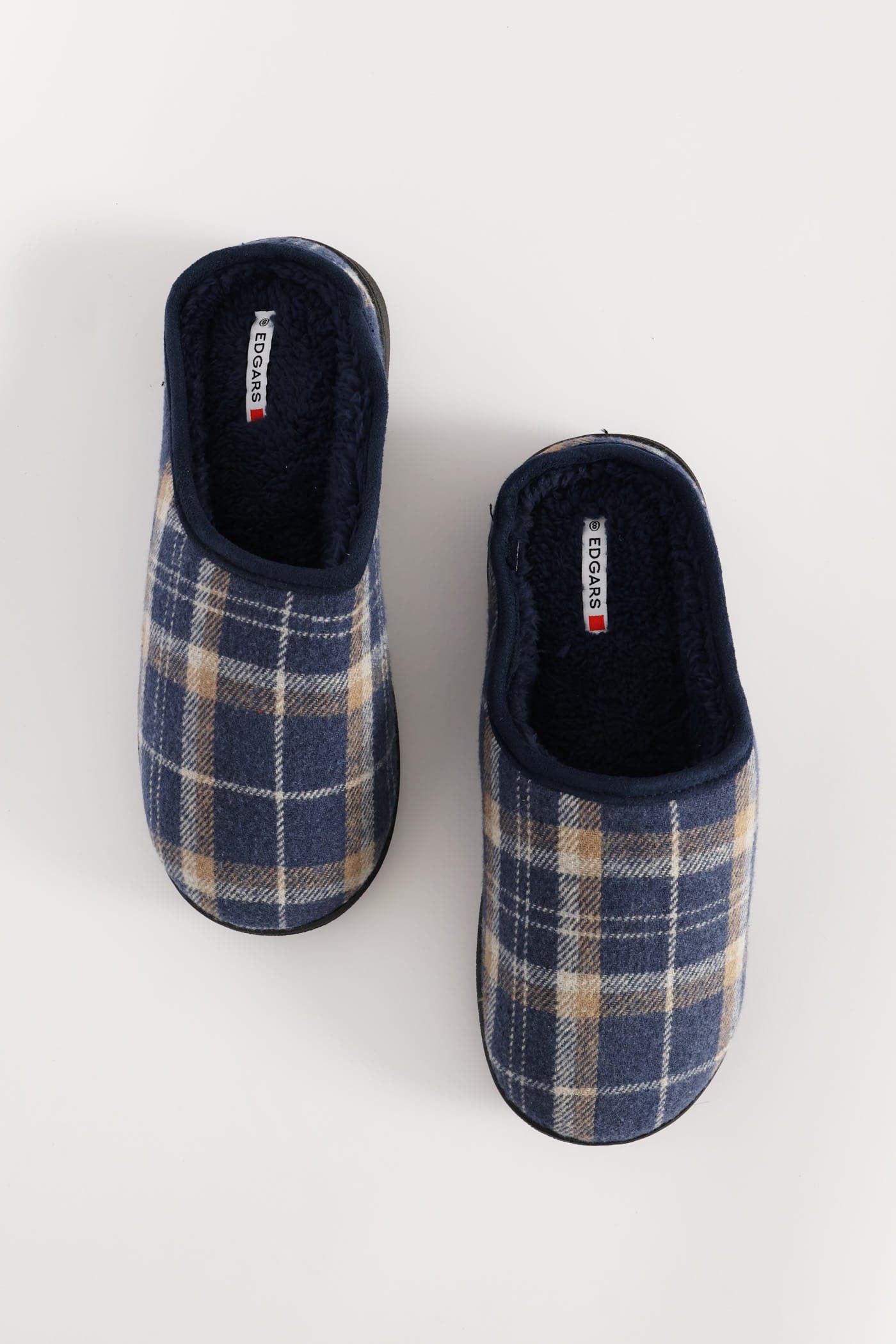 Check Half Open Back Slipper - Navy