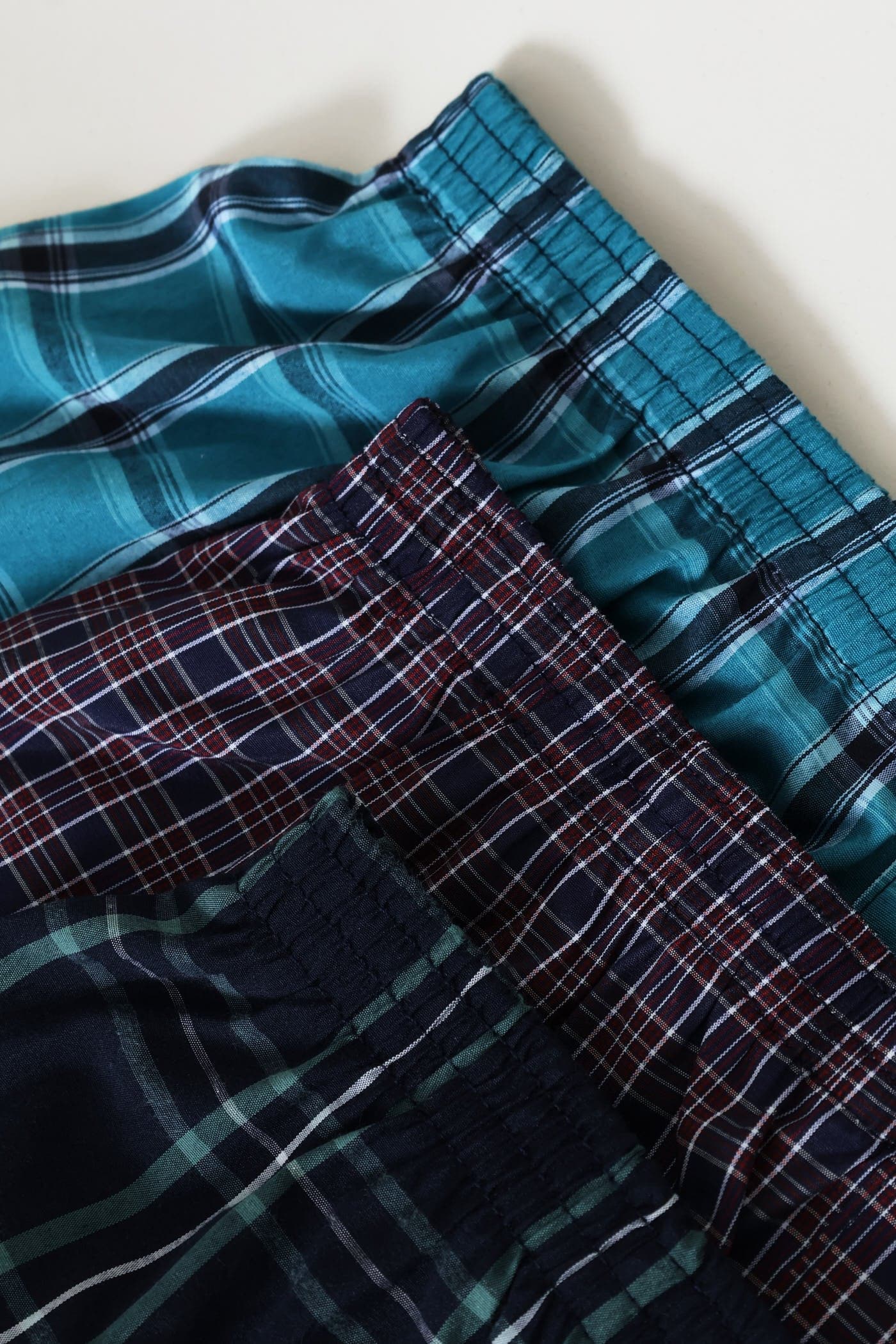 3 Pack Check Poly Woven Boxers - Blue/Green/Red