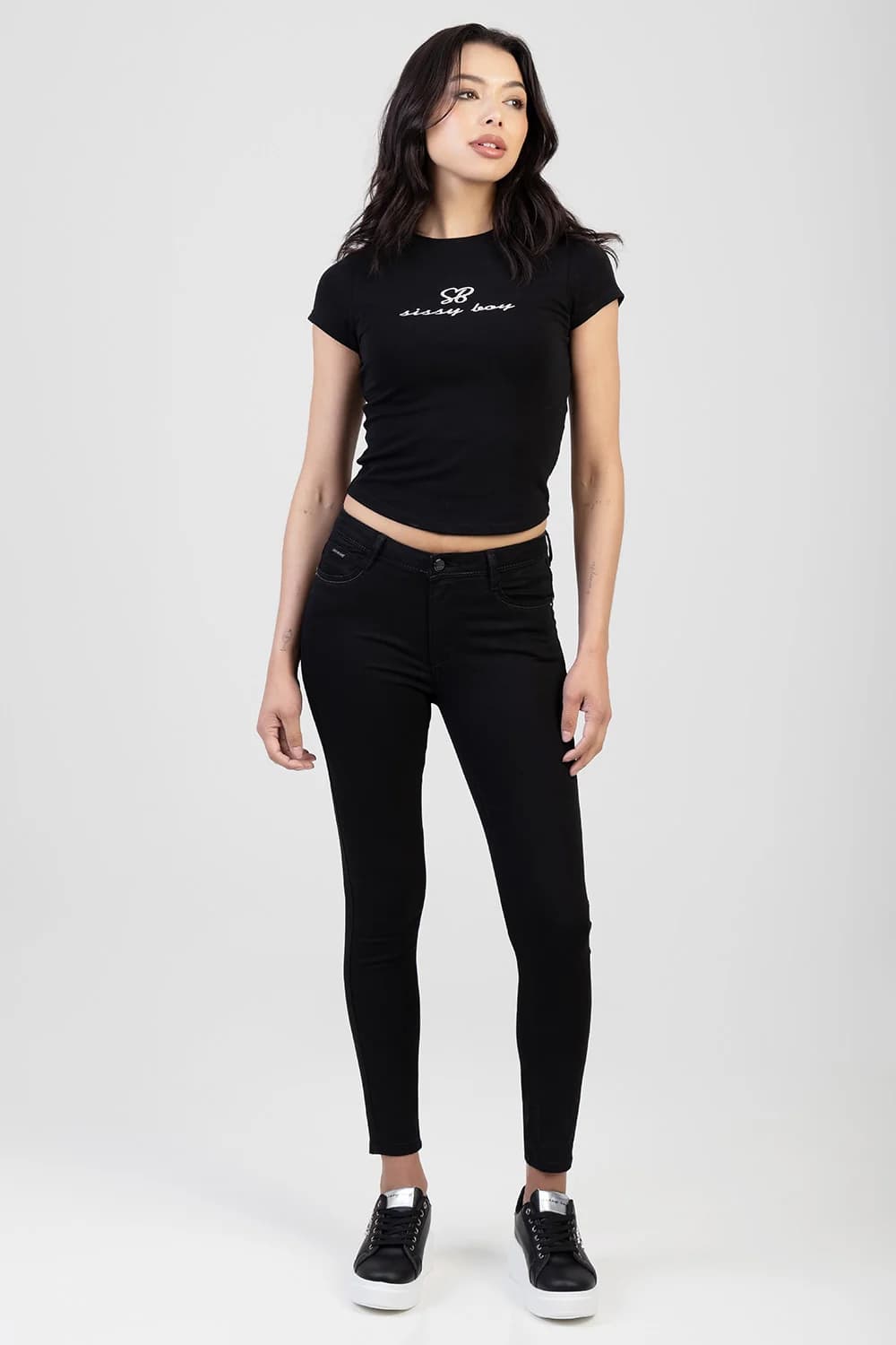 Avery Mid-Waist Basic Skinny Denim Jeans - Black