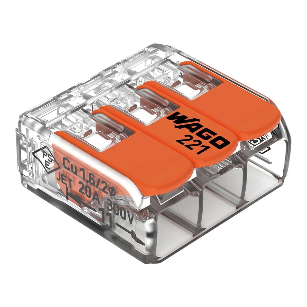 Wago 221 Lever Type 3-Way Splicing Connector 0.14 - 4mm² - Orange