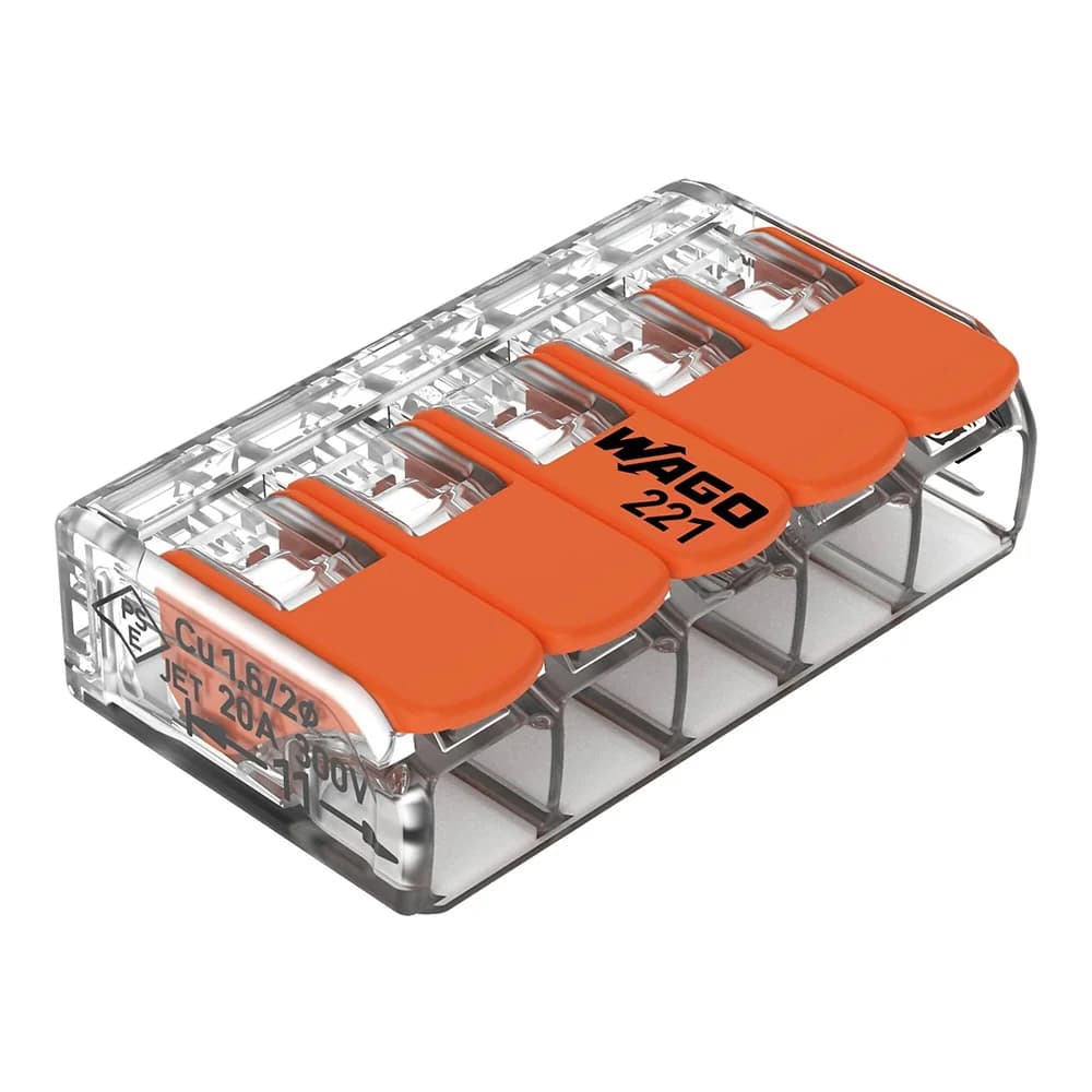Wago 221 Lever Type 5-Way Splicing Connector 0.14 - 4mm² - Orange