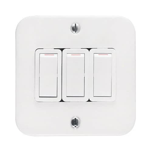 Crabtree Industrial 3 Lever 1-Way Switch in Surface Box 4x4