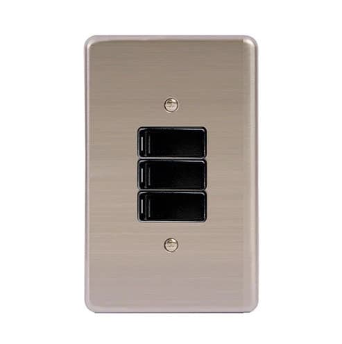 Lesco Stainless Steel 3 Lever 1-Way Light Switch 4x2 - Black