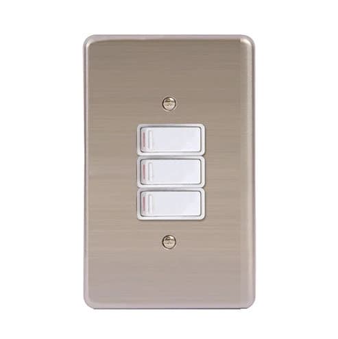 Lesco Stainless Steel 3 Lever 1-Way Light Switch 4x2 - White