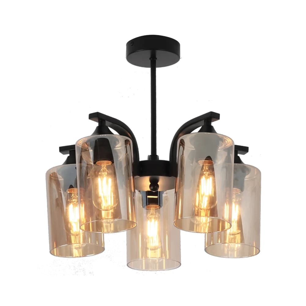 Bright Star Chandelier with Amber Glass 60W - Black