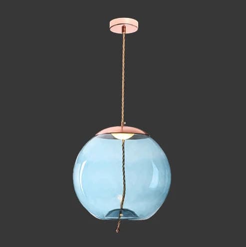 K. Light Orb Glass & Rope LED Pendant 3000K - Blue / Copper
