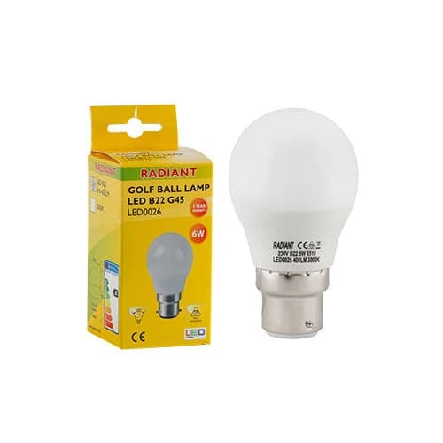 Radiant LED Golf Ball Bulb B22 7W 400lm 3000K - Frosted