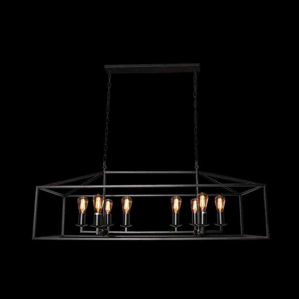 K. Light Ranch Rectangular 8 Light Pendant - Black