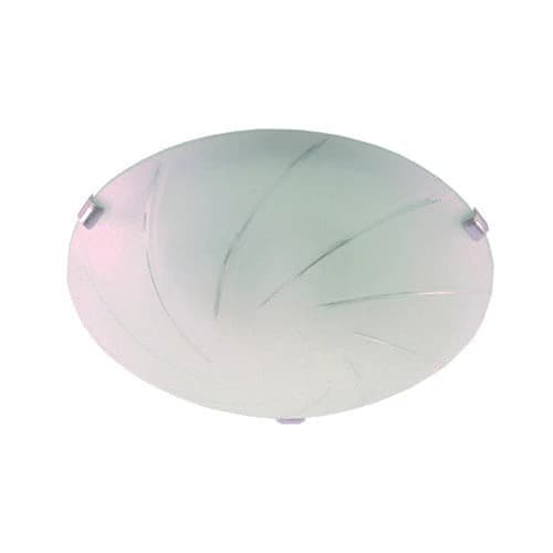 Bright Star Metal Base with linear Patterned Frosted Glass and Chrome Clips Ceiling Light 400mm