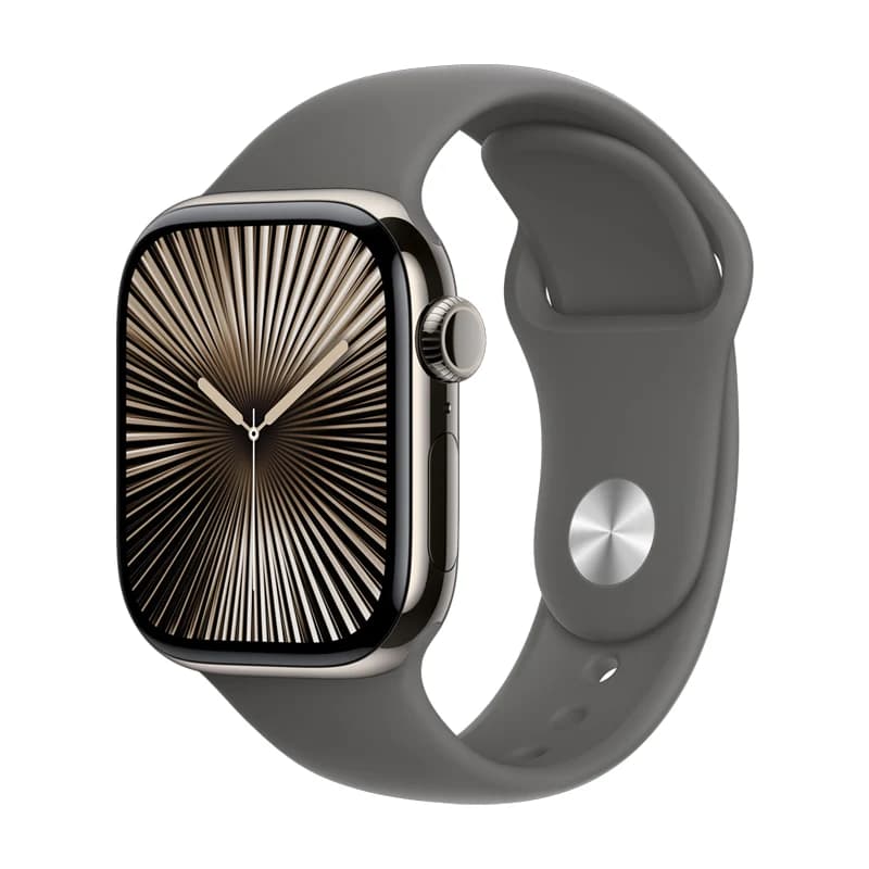 Apple Watch Series 10 GPS + Cellular 42mm Natural Titanium Case with Stone Grey Sport Band - M/L