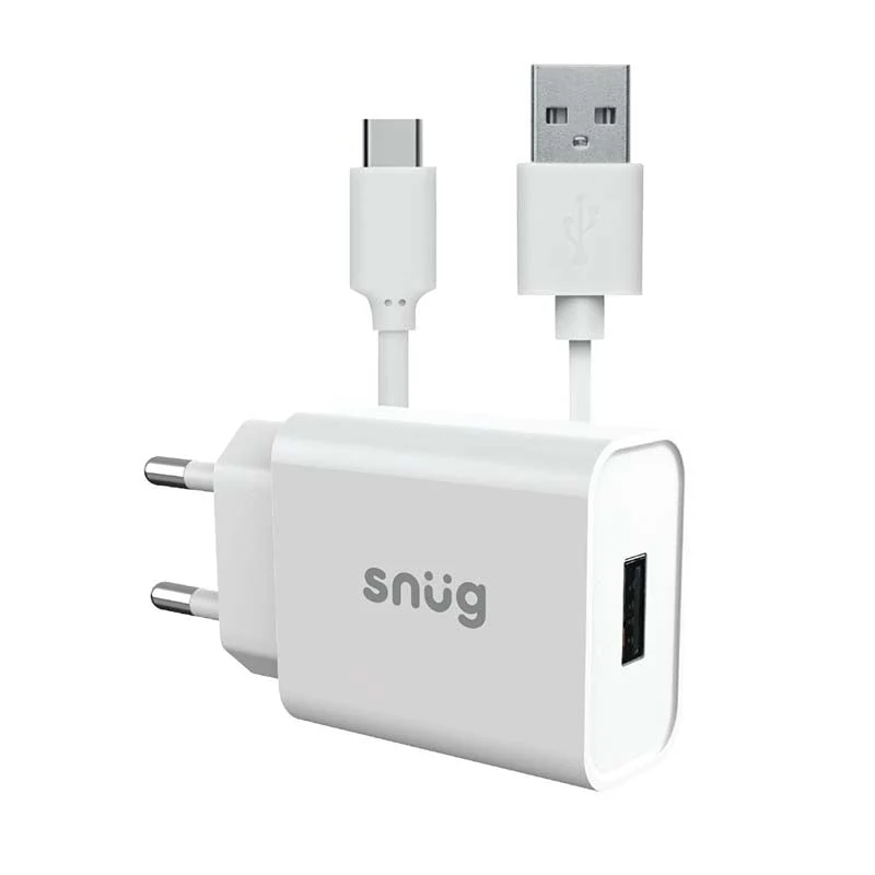 Snug Lite 1 Port Home Charger With Type C Cable 2.1AMP - White