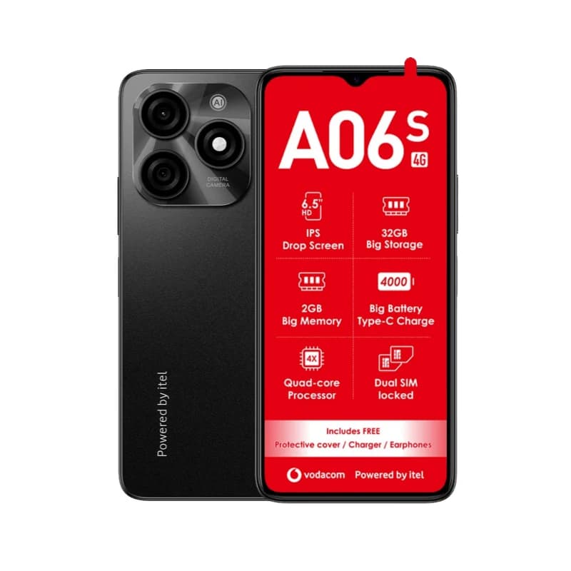 Unboxed Vodacom A06s 4G Dual Sim 64GB Network Locked - Black