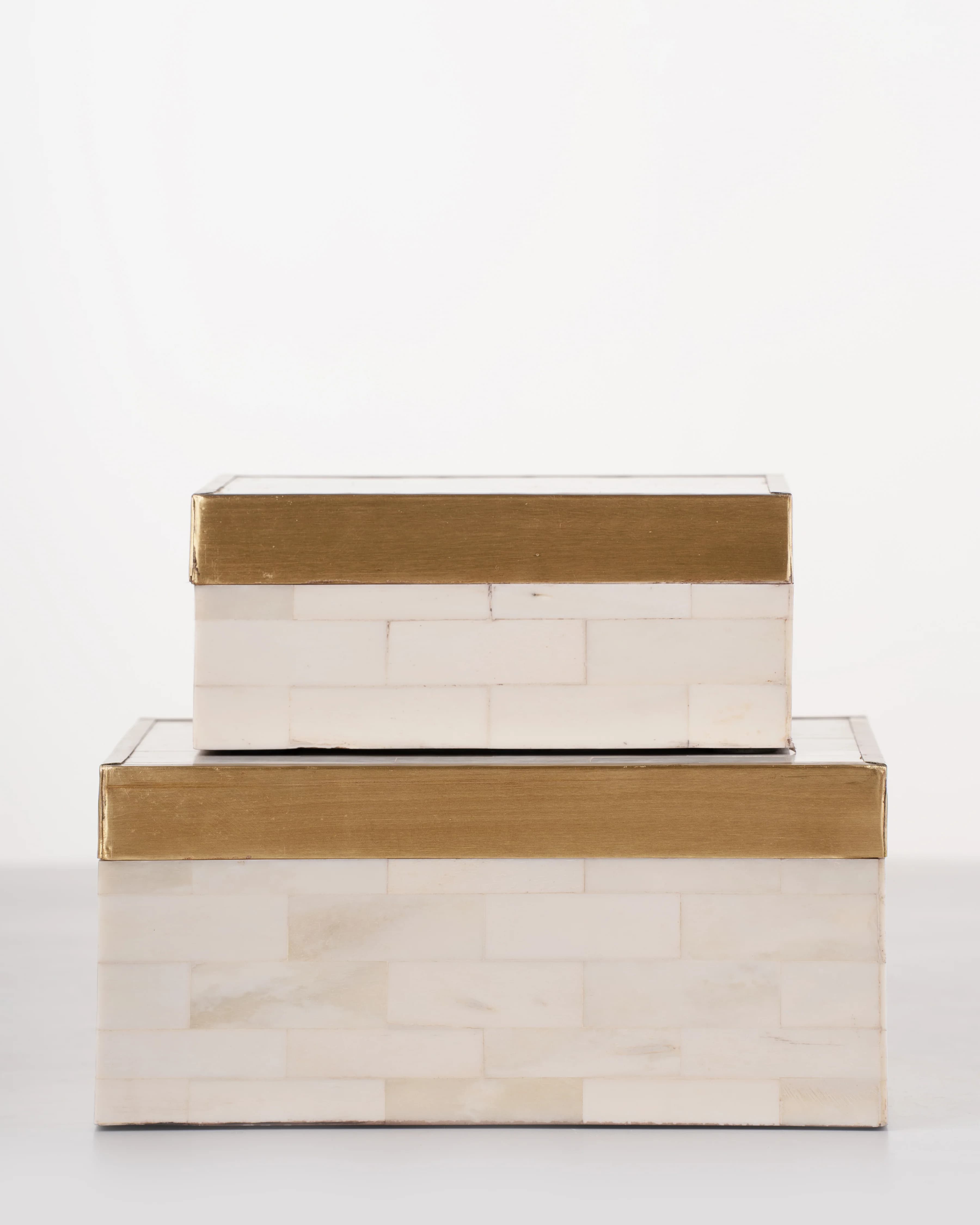 Brass Trim Bone Box | Medium
