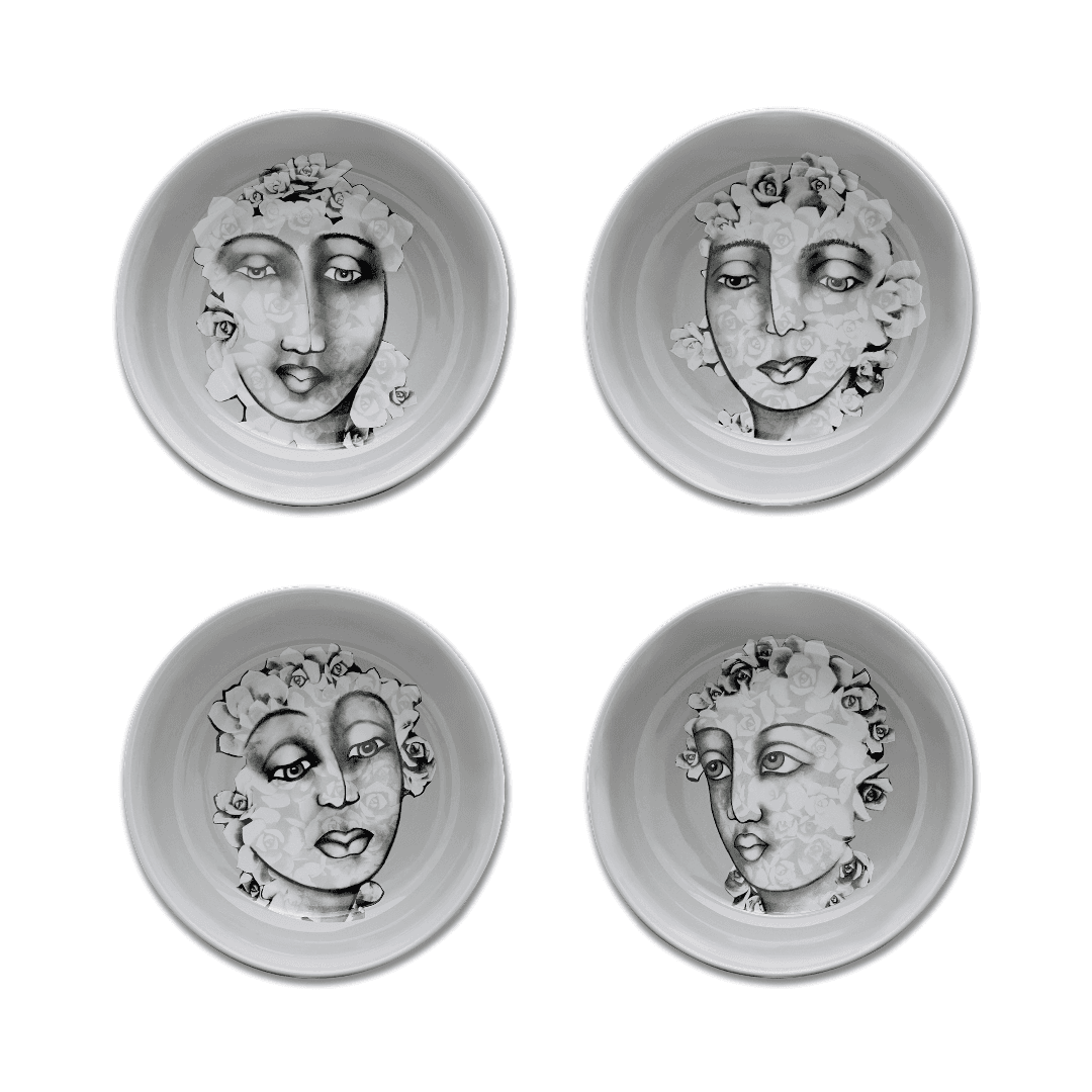 Cereal / Soup Bowl Set Of 4 - Succulent Faces
