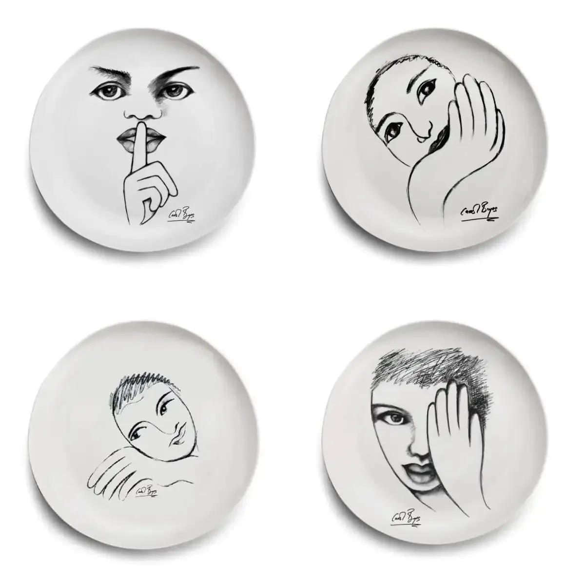 DINNER PLATE SET OF 4 - modern sketchbook mix