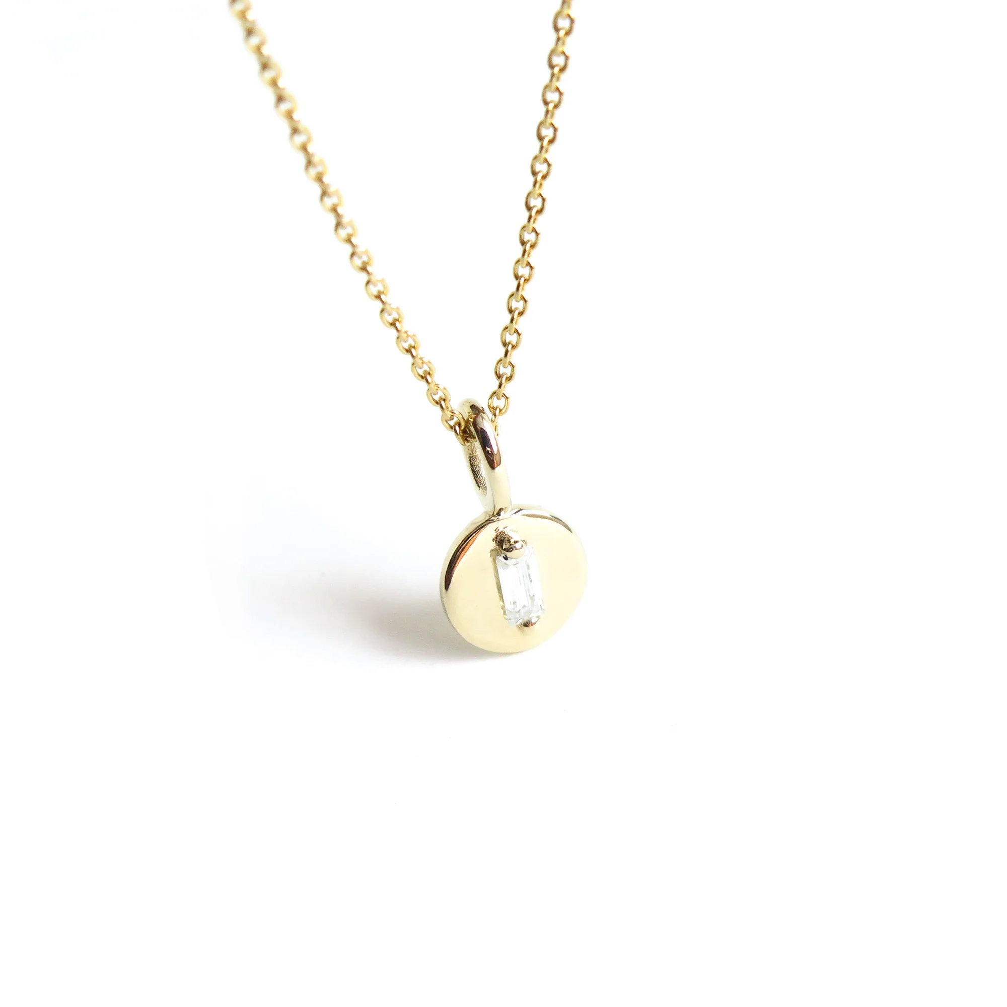 The Juno Disc Pendant ~ Lab Grown Diamond Baguette