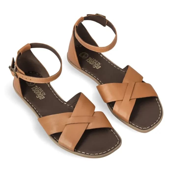 Crystal : Ladies Leather Sandal in Hazel