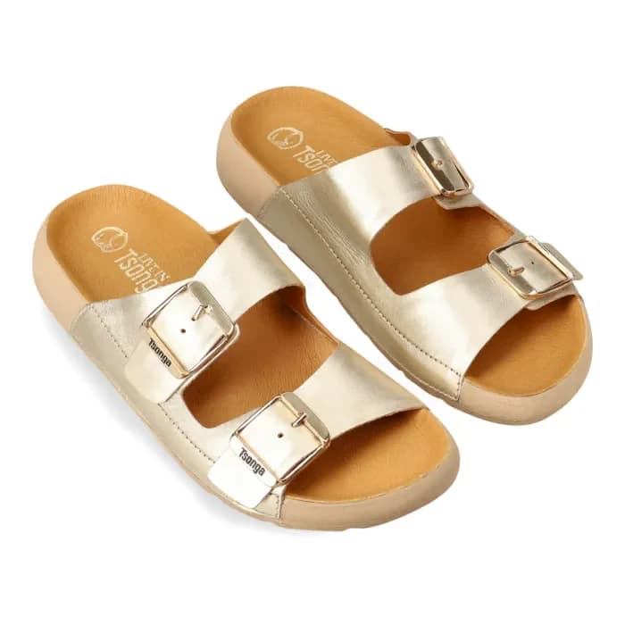 Mabhuda : Ladies Leather Sandal in Gold