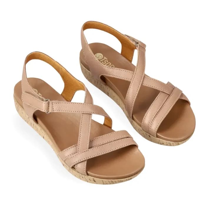 Luanda : Ladies Leather Sandal in Timber