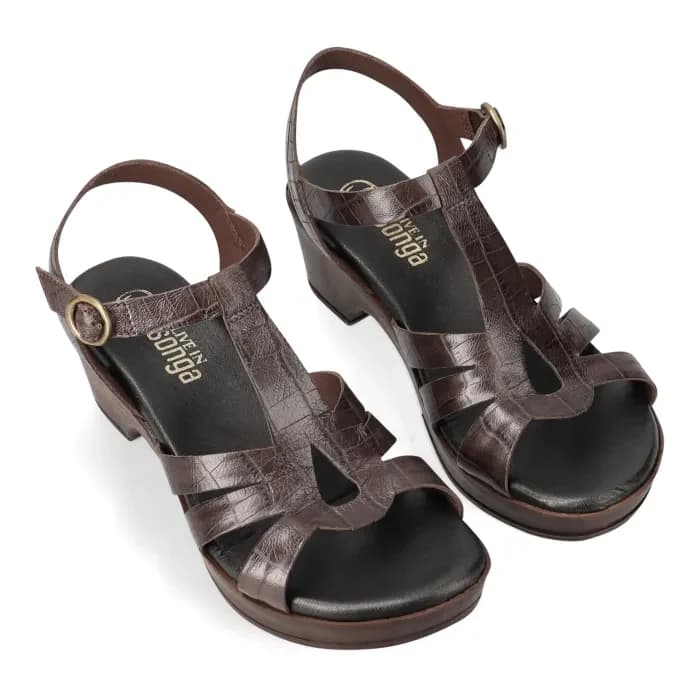 Petal : Ladies Leather Sandal in Brown