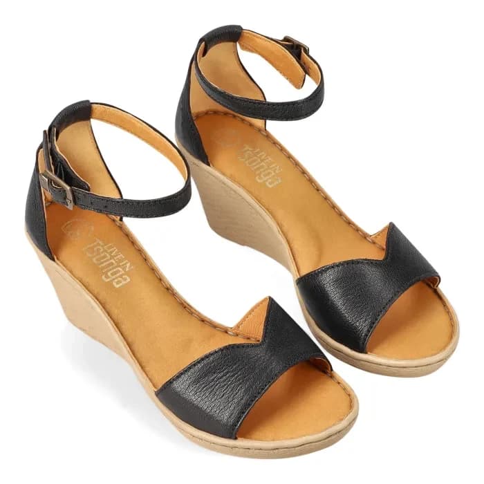 Kano : Ladies Leather High-Heel Sandal in Black