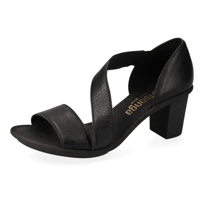 Asaziwa : Ladies High-Heeled Leather Sandal in Black
