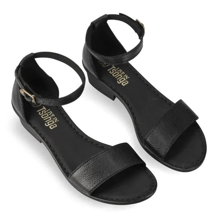 Beira : Ladies Leather Sandal in Black