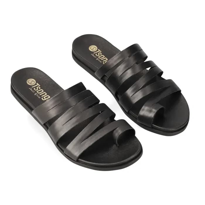 Abuye : Ladies Leather Sandal in Black Relaxa