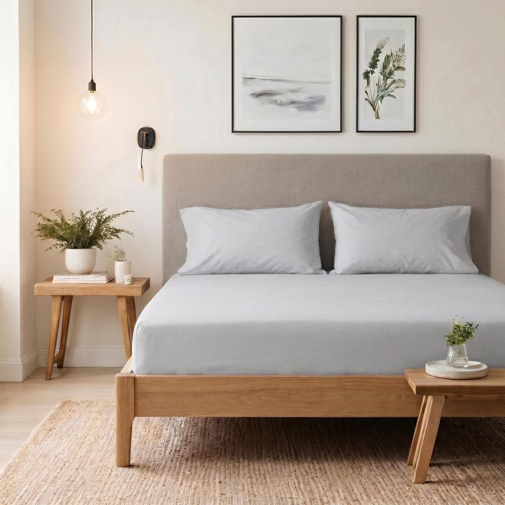 200 Thread Count 100% Cotton Percale Fitted Sheet Light Grey