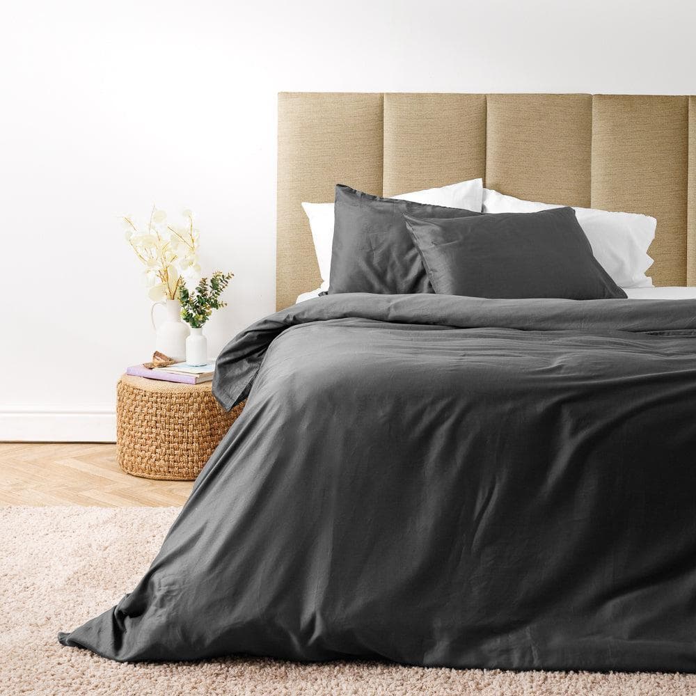 Cotton Club 300 Thread Count Washed Cotton Duvet Cover Set Charcoal