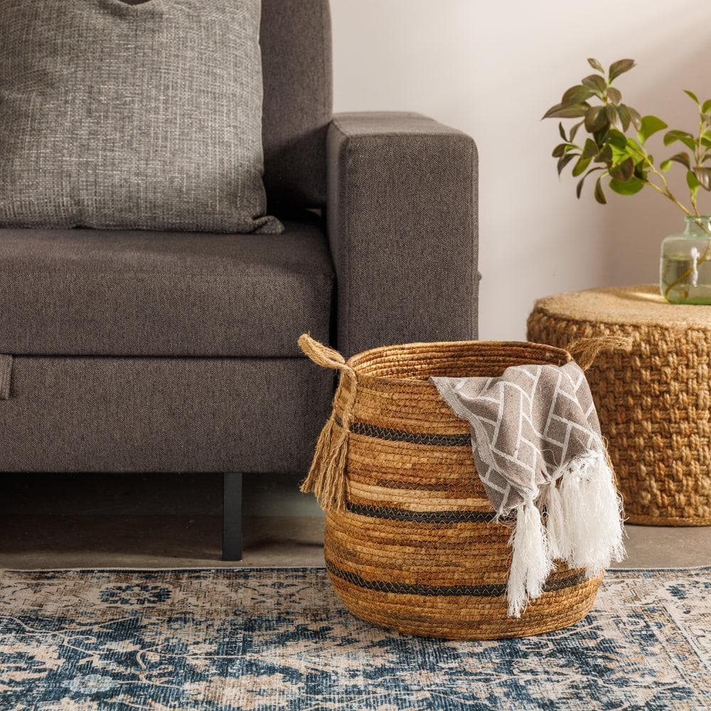 Home.Life Banana Leaf Black Stripe Basket Natural