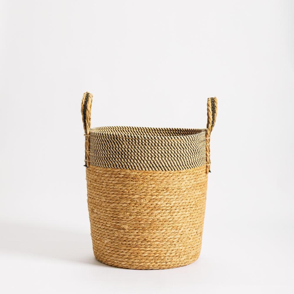 Home.life Bulrush Cotton Loop Handle Basket Black and Natural
