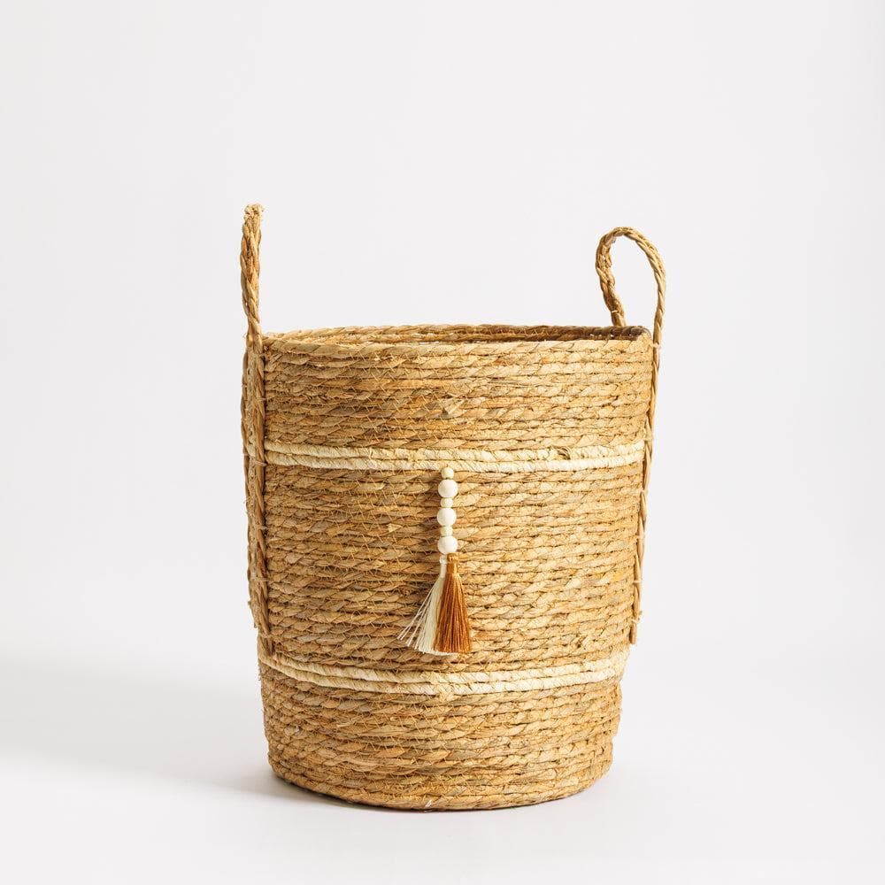 Home.Life Bulrush Maize Two Tone Tassel Basket Natural