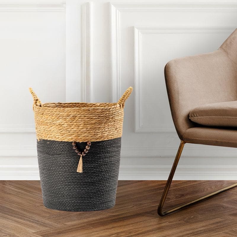 Home.Life Conical Bulrush and Paper Basket Black