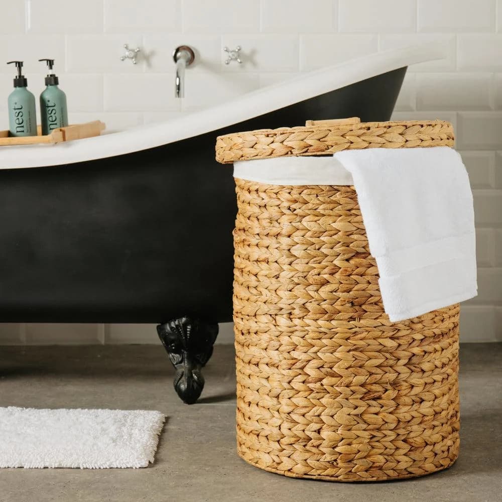 Home.Life Lined Oval with Hyacinth Hamper with Handles and Lid Natural
