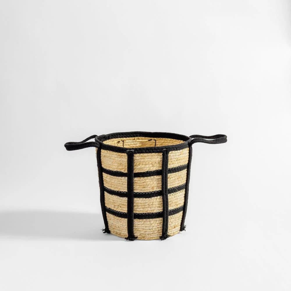 Home.Life Natural Corn Rope Stripe Basket Black