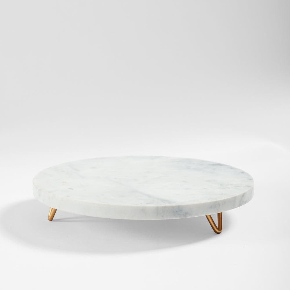 Home.Life Round Marble Display Platter with Metal Legs