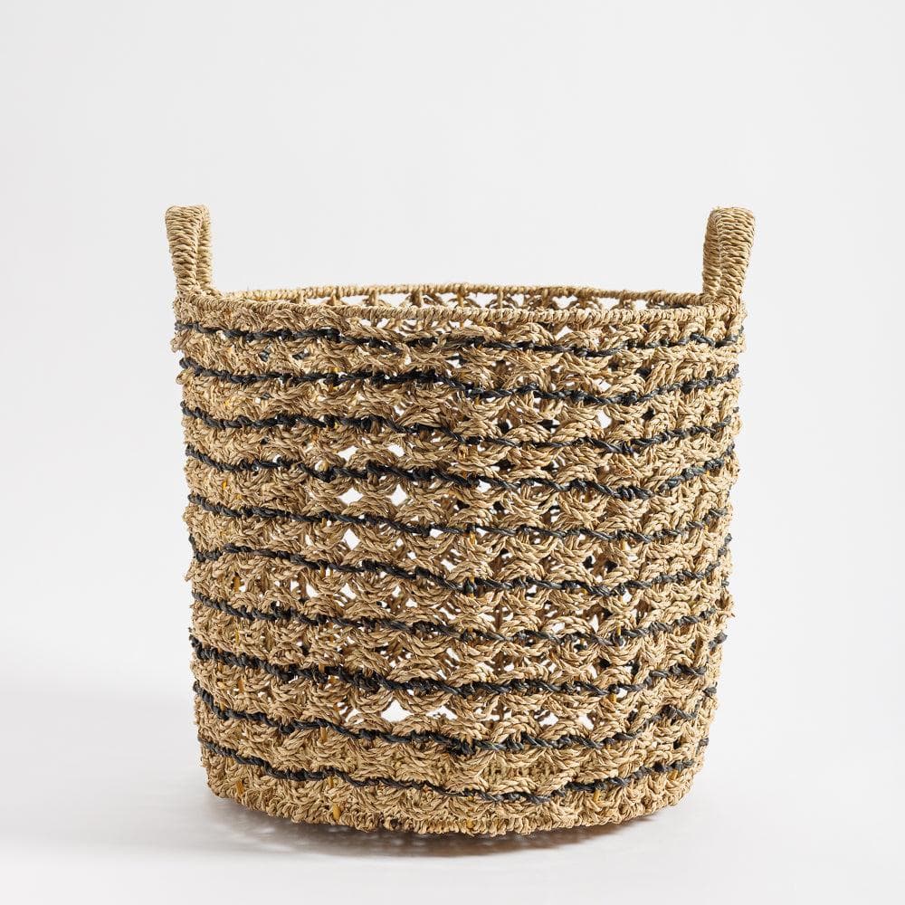 Home.Life Round Water Hyacinth Basket Twisted Weave Black