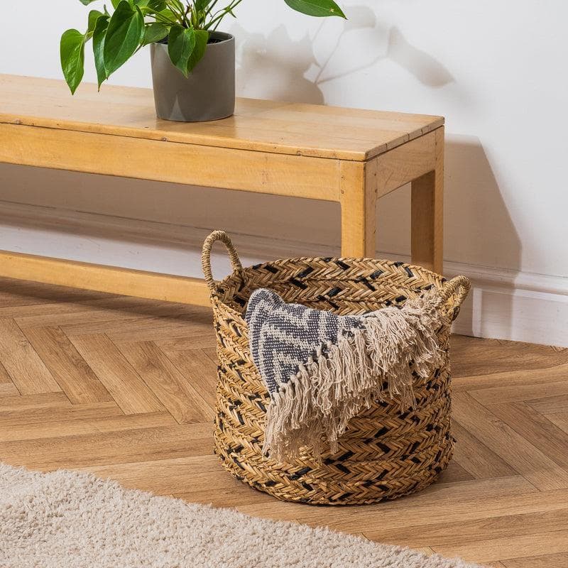 Home.Life Water Hyacinth Round Weave Basket Black