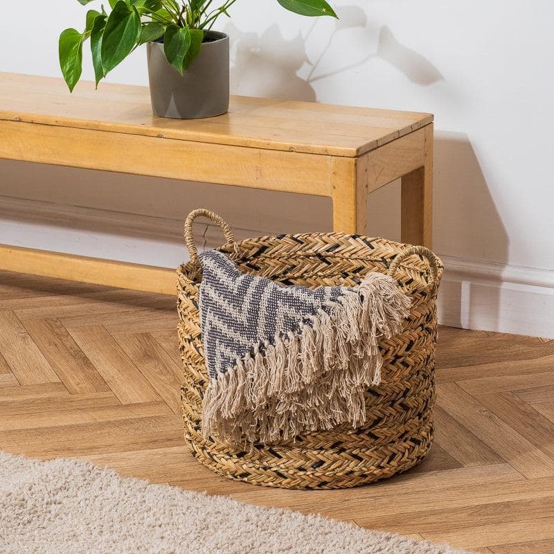 Home.Life Water Hyacinth Round Weave Basket Black